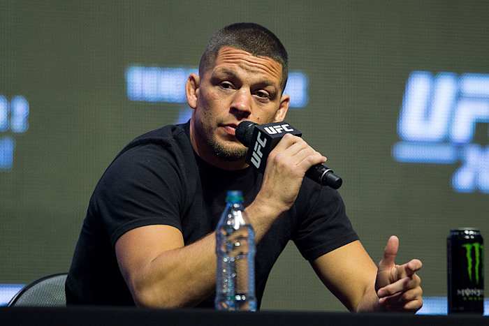 Nate Diaz speaks during a UFC press conference.